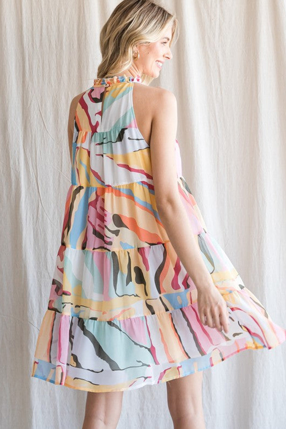 Abstract Print Sleeveless Tiered Flowy Dress