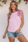 Sequined Ruffle Mesh Sleeves Top