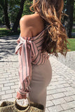 Striped Asymmetric Tied Shoulder Blouse