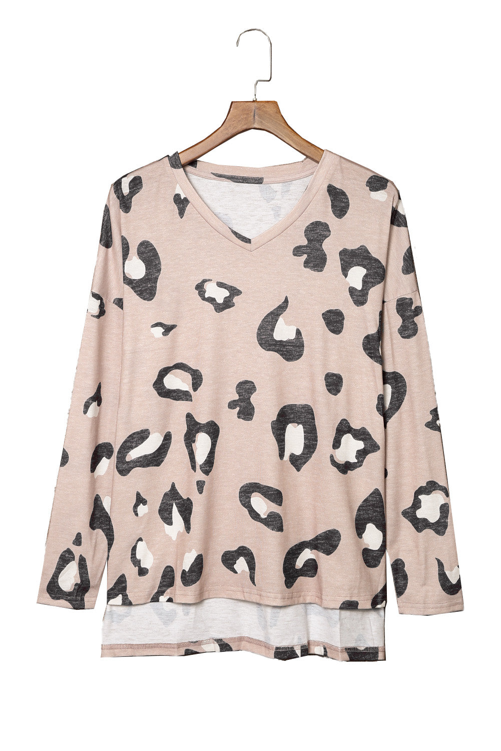 Leopard V Neck Drop Shoulder Long Sleeve Top