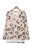 Leopard V Neck Drop Shoulder Long Sleeve Top