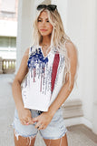 American Flag Designful Print Notch V Neck Tank Top