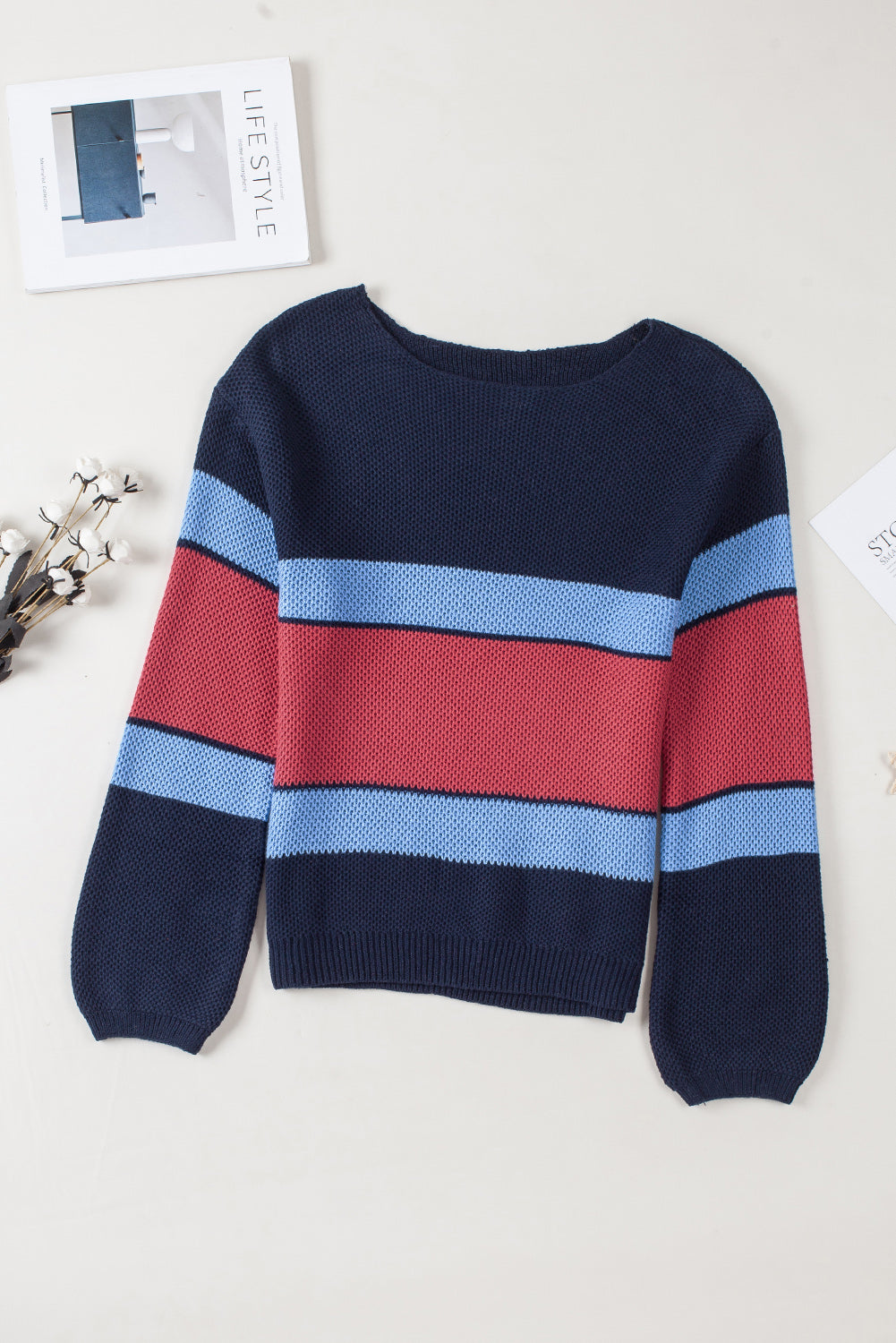 Color Block Drop Shoulder Knitted Sweater