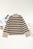 Striped Mock Neck Bell Sleeve Knit Sweater