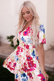 Sweet Floral Wrap V Neck Skater Dress