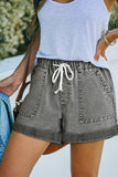 Short en denim taille haute avec cordon de serrage et poches gris