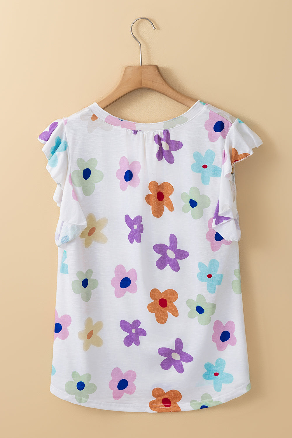 Flower Print Notch V-Neck Flutter Tank