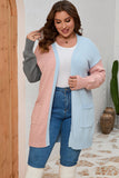 Plus Size Colorblock Pocketed Open Front Cardigan