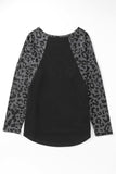 Leopard Raglan Sleeve Waffle Knit Plus Size Top