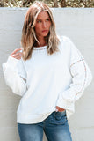 Black Contrast Rainbow Trim Drop Shoulder Pullover Sweatshirt