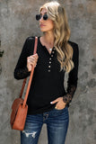 Crochet Lace Hem Sleeve Button Top