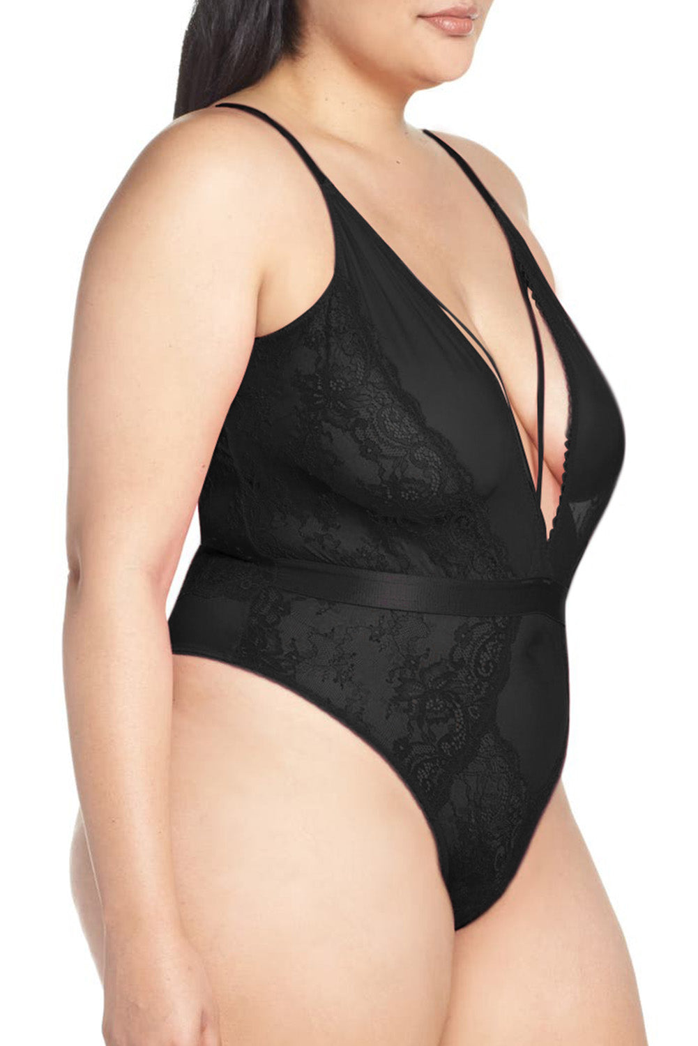 Plus Size Sheer Mesh Lace Crisscross Back Teddy Lingerie