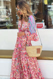 Boho Floral Paisley Print Tassel Tie V Neck Maxi Dress