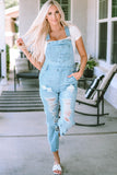 Constructed Bib Pocket Distressed Denim Overalls