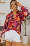 Green Graffiti Printed V Neck Puff Sleeve Blouse