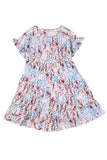 Short Sleeves Floral Print Tiered Ruffled Dress