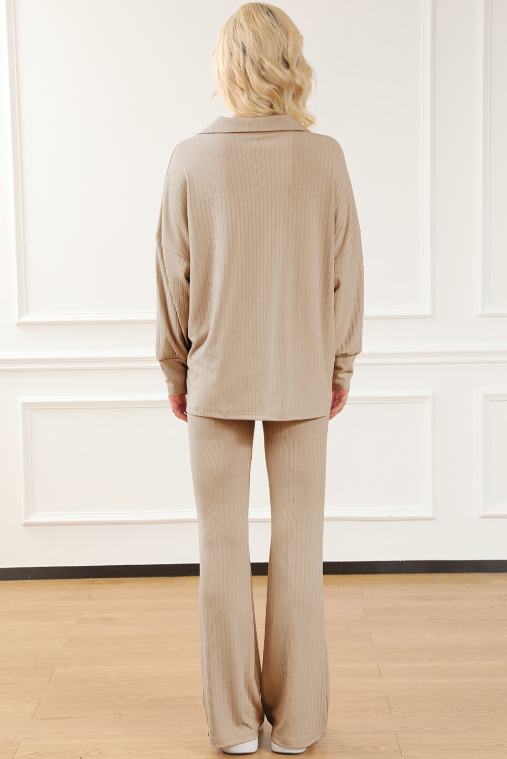 Wide Ribbed Textured Turn-down Pullover Pants Outfit