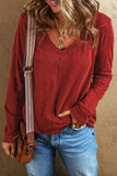 Red Solid Color Patchwork Long Sleeve Top