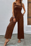 Cheetah Print Smocked Wide Leg Jumpsuit