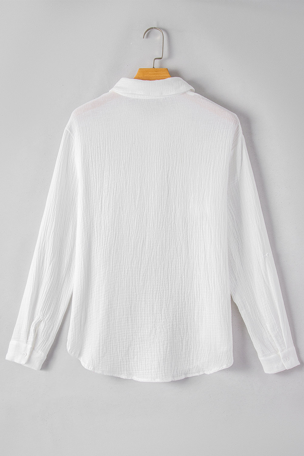 White Solid Color Textured Long Sleeve Shirt