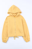 Zip Closure Drawstring Cinched Cropped Hoodie