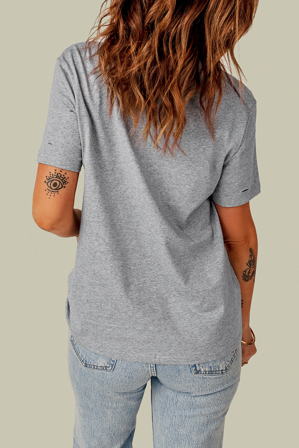 Ripped Solid Color Short Sleeve T Shirt