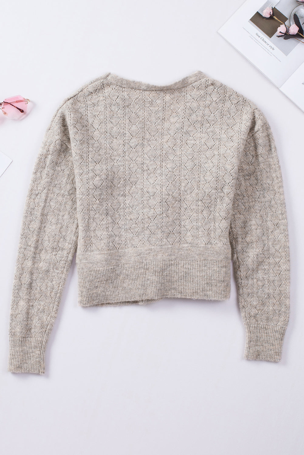 Wrap V Neck Back Tie Knit Sweater