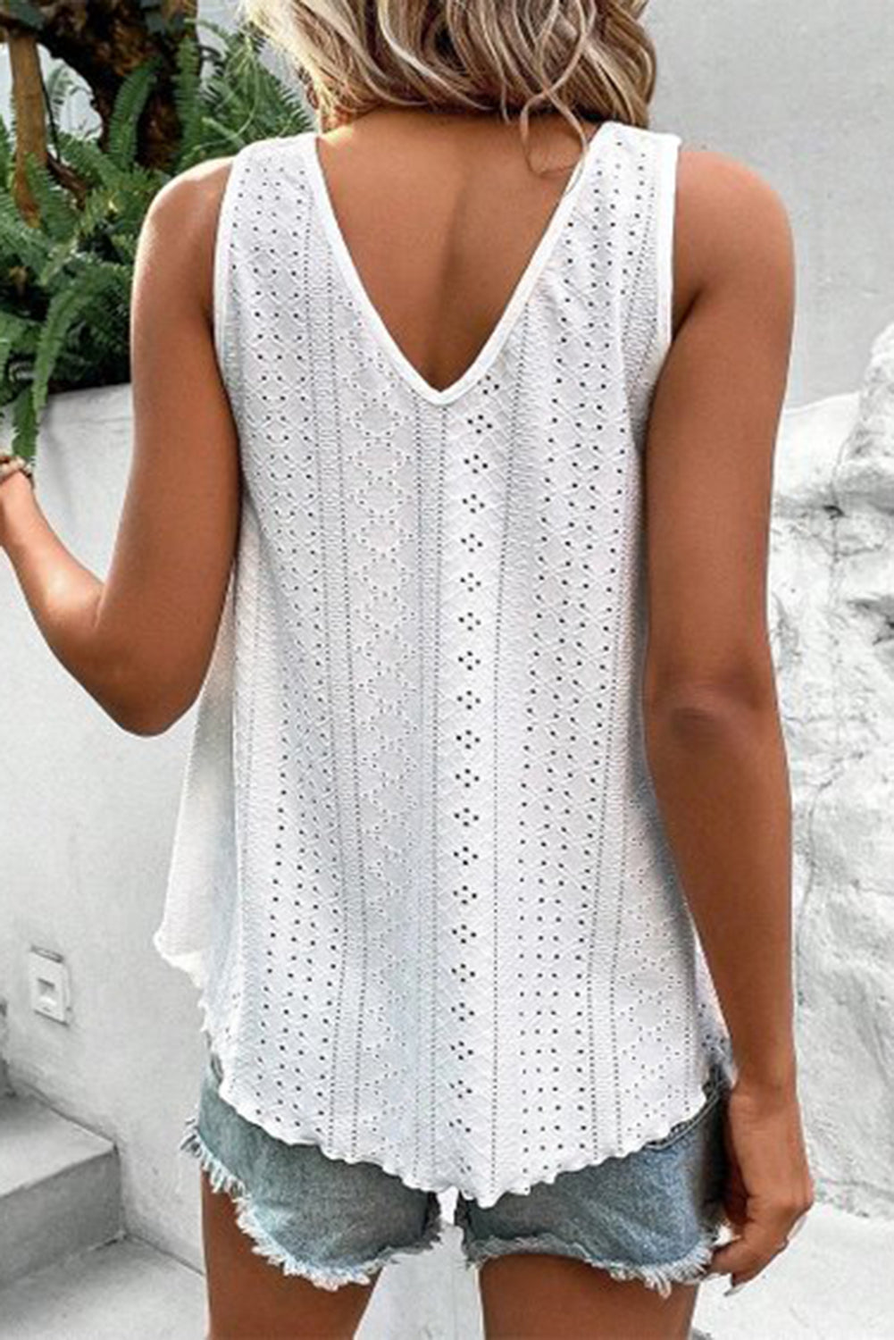 White Eyelet Strappy Scoop-Neck Tank Top