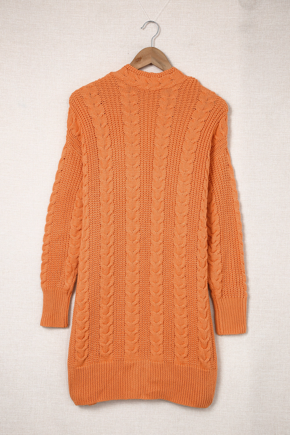 Cardigan orange ouvert sur le devant en grosse maille 