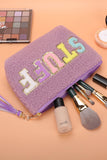 Phalaenopsis Sparkle Letter Pattern Tassel Zipper Makeup Bag