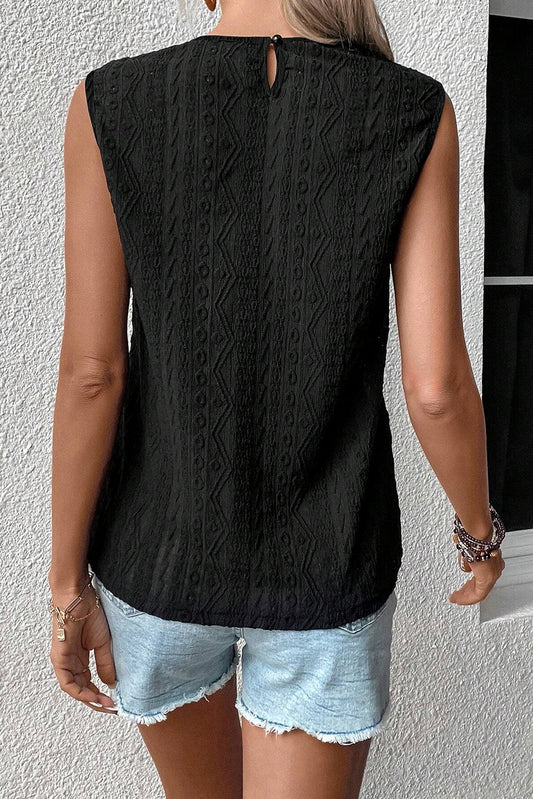 Black Guipure Lace Crochet Keyhole Back Tank Top