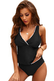 Color Block Scalloped V Neck Tankini Swimsuit