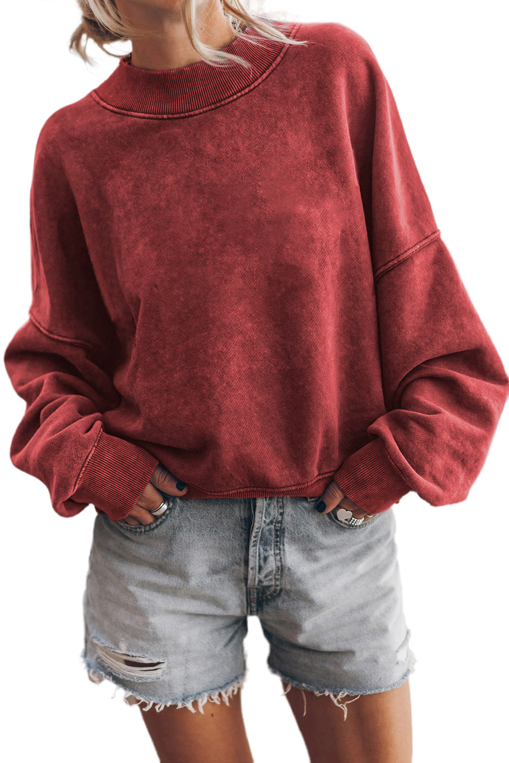 Orange Drop Shoulder Crew Neck Pullover Sweatshirt