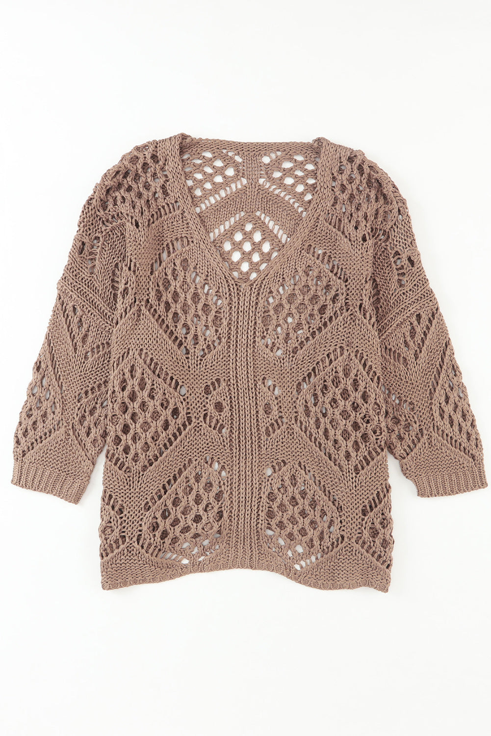 Hollowed Knit V Neck Dolman Sleeve Sweater