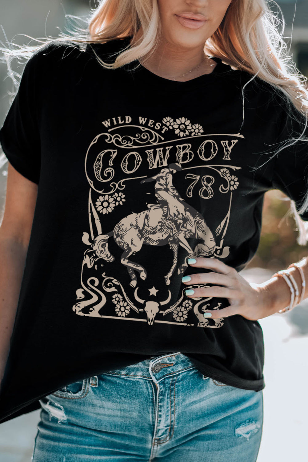 Western COWBOY 78 Graphic Crew Neck T Shirt