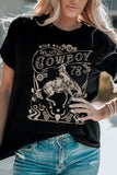 T-shirt noir à col rond graphique Western COWBOY 78 