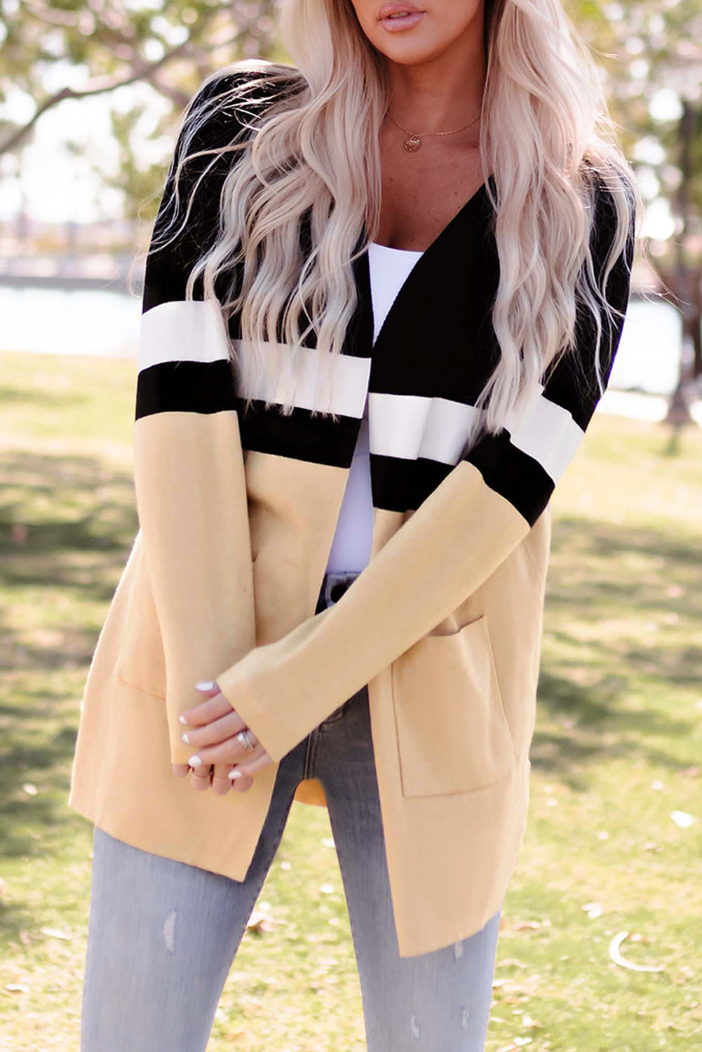 Color Block Striped Open Front Cardigan