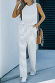 Striped Print Pocketed Sleeveless Jumpsuit