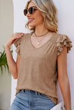 Solid Color V Neck Flutter Sleeve T-Shirt