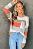 Striped Colorblock Ribbed Knit Top with Pocket