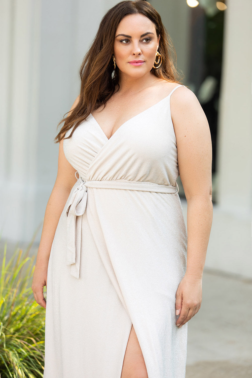 Plus Size V Neck Wrap Spaghetti Straps Maxi Dress