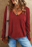 Red Solid Color Patchwork Long Sleeve Top