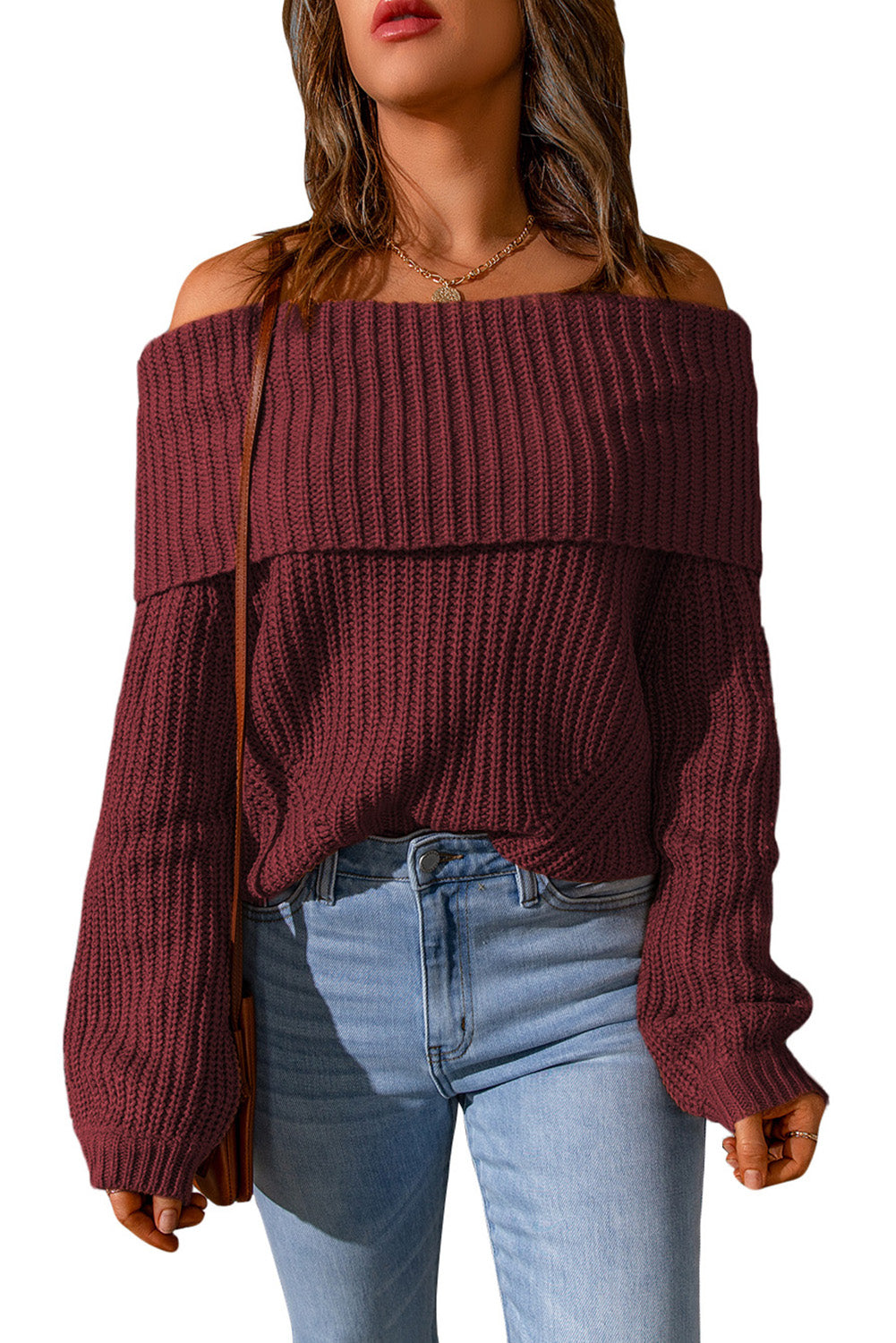 Ribbed Knit Off Shoulder Sweater