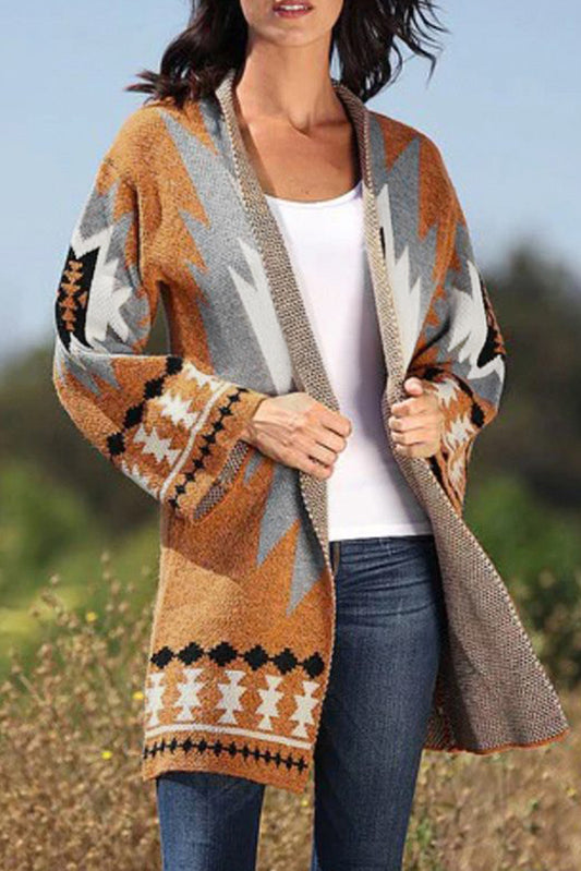 Cardigan ouvert sur le devant à motif aztèque Gold Flame