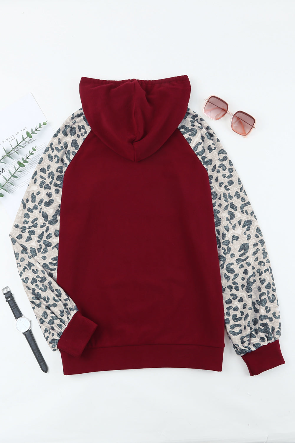 Leopard Contrast Fleece Brushed Hoodie