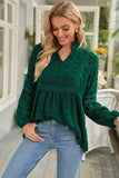 Ruffled Split Neck Lace Hollow Out Puff Sleeve Polka Dot Blouse