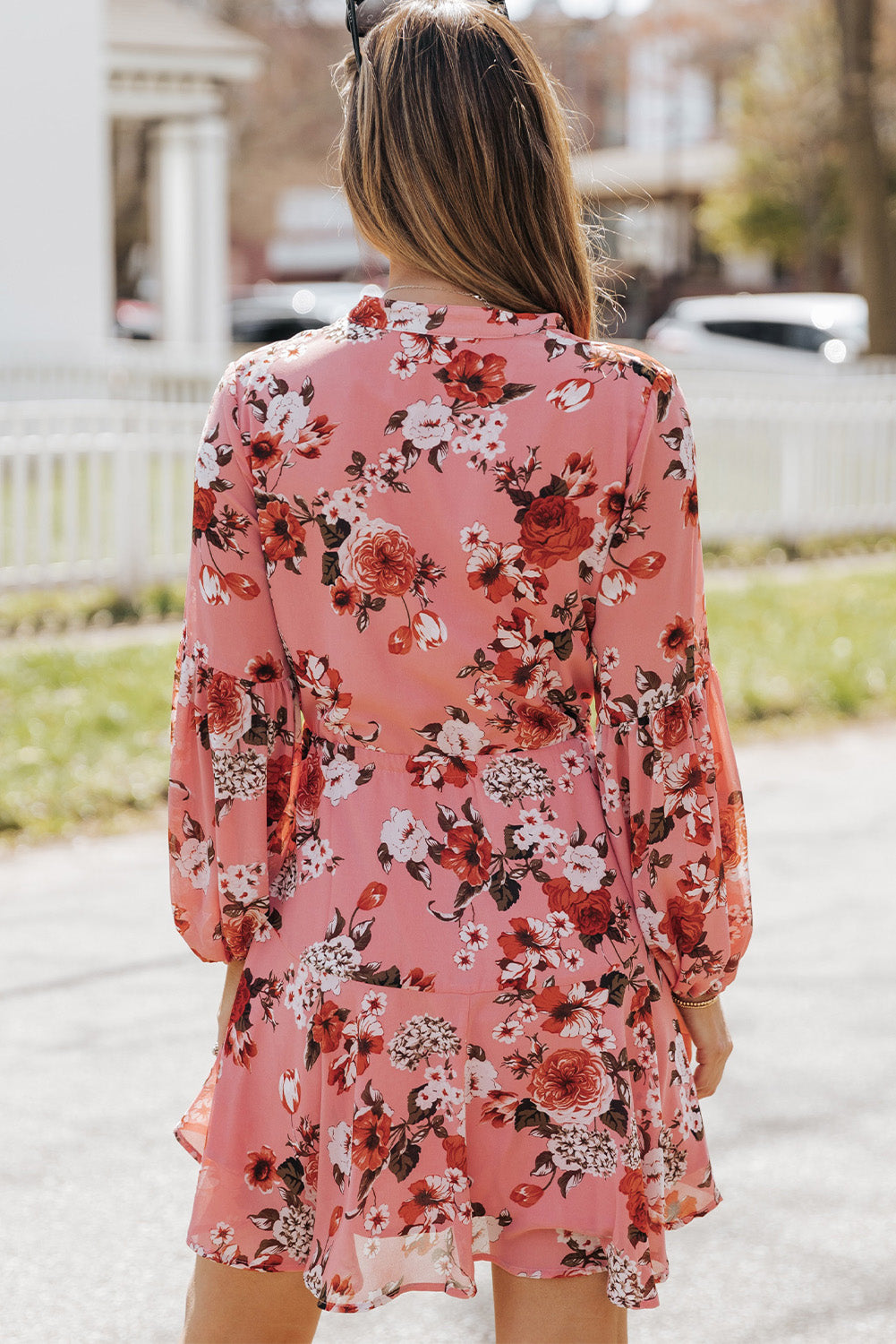 Vintage Floral Print Drawstring Flowy Dress