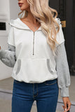 Half Zipper Kangaroo Pocket Drop Shoulder Hoodie