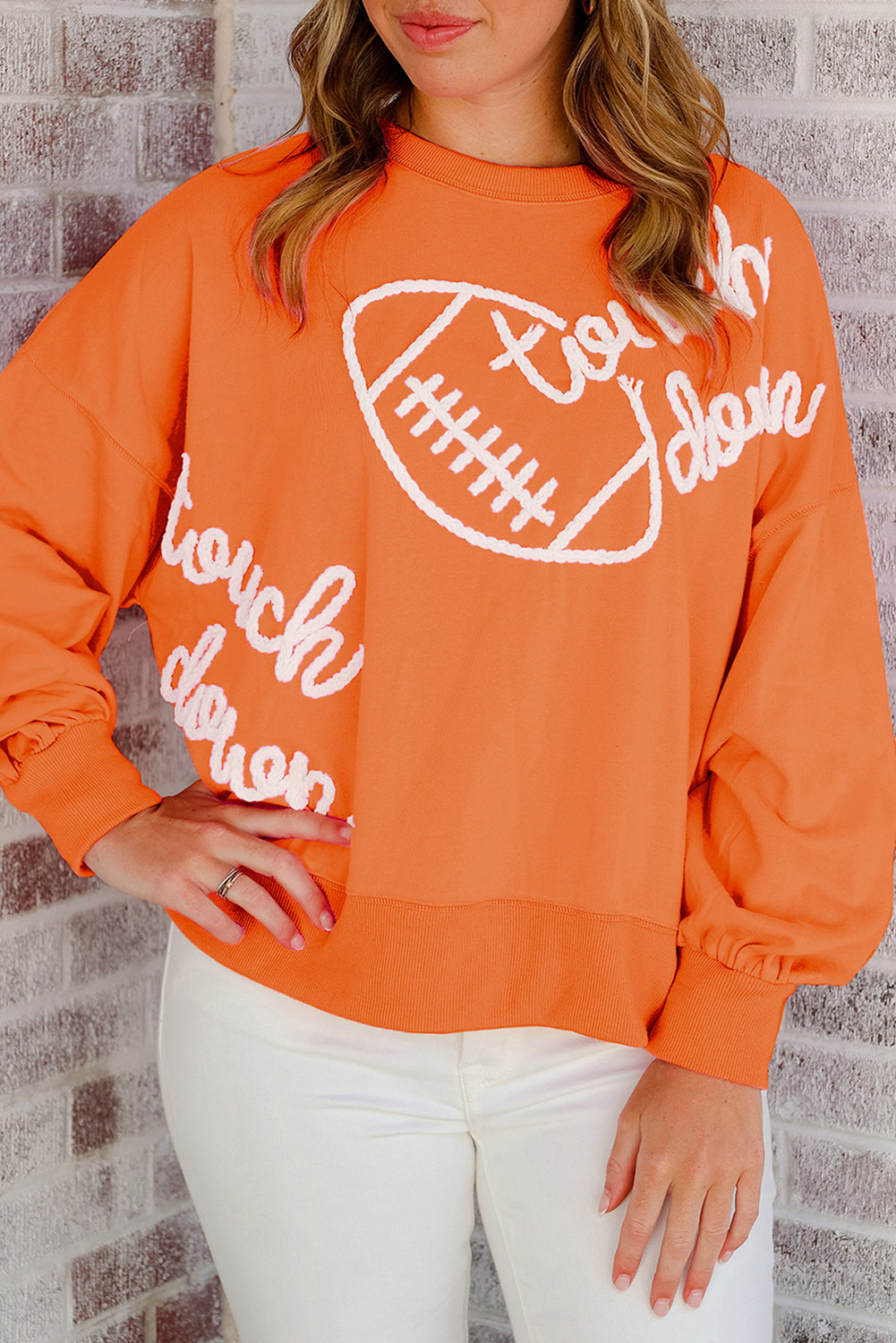 Pink Touch Down Rugby Thread Embroidery Sweatshirt