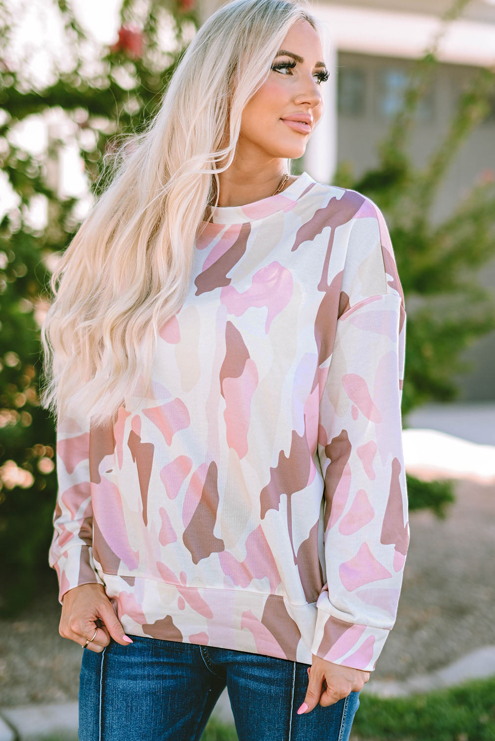 Geometric Print Crewneck Pullover Sweatshirt